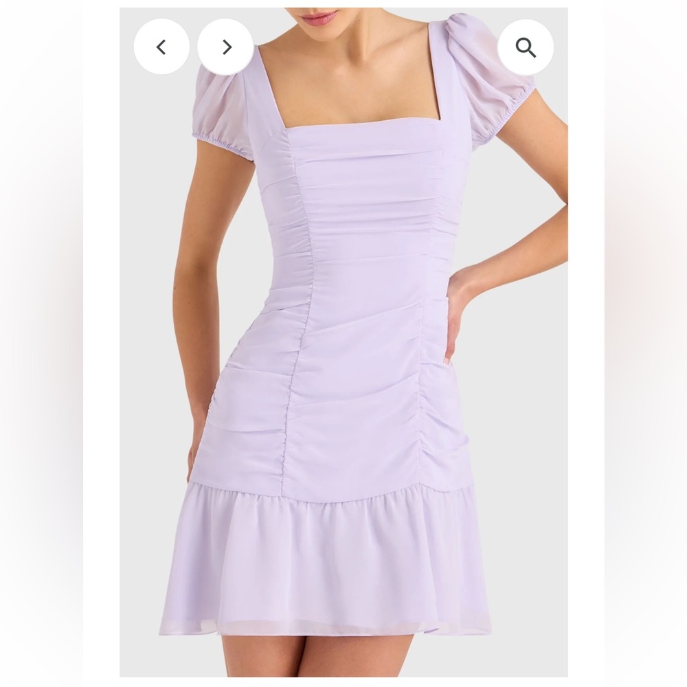 Amanda Uprichard Lilac Midi Dress with Puff Sleeves